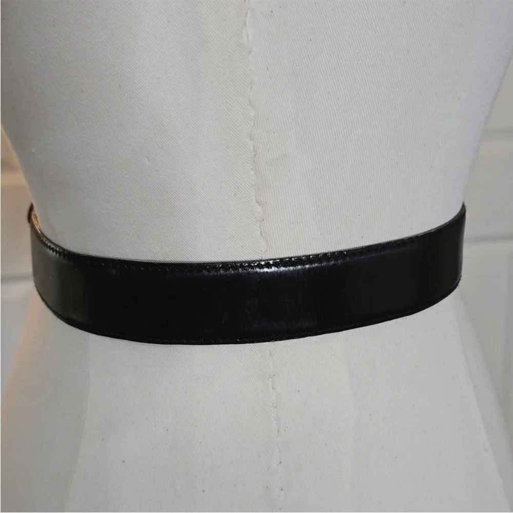 Moschino Black Leather Belt with Gold Logo Buckle